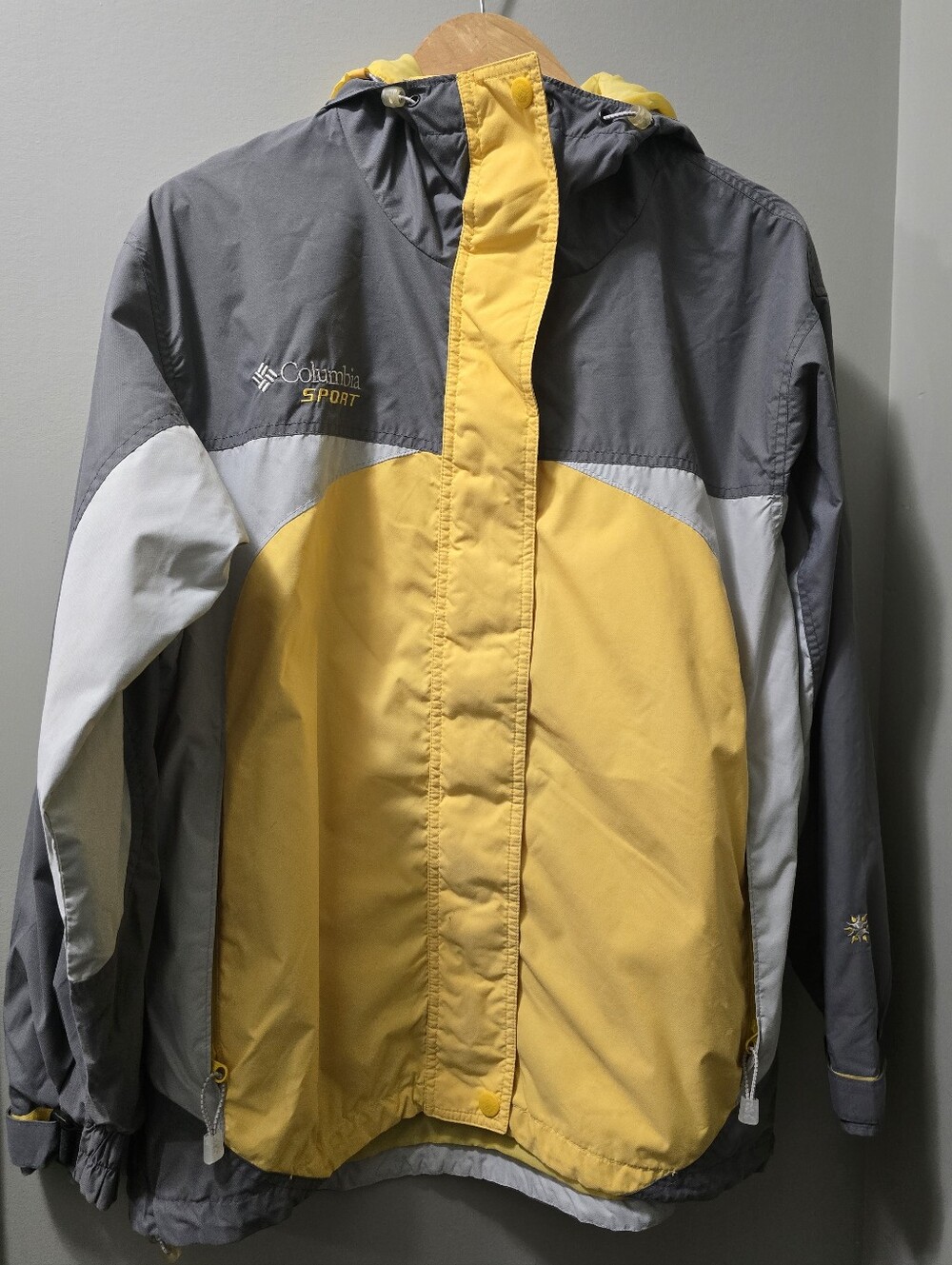 Vintage Columbia Sport Yellow & Gray Hooded Lightweight Jacket Size Large